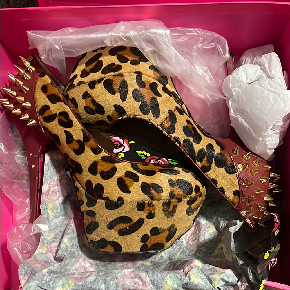 Leopard Print Spiked Women's Heels